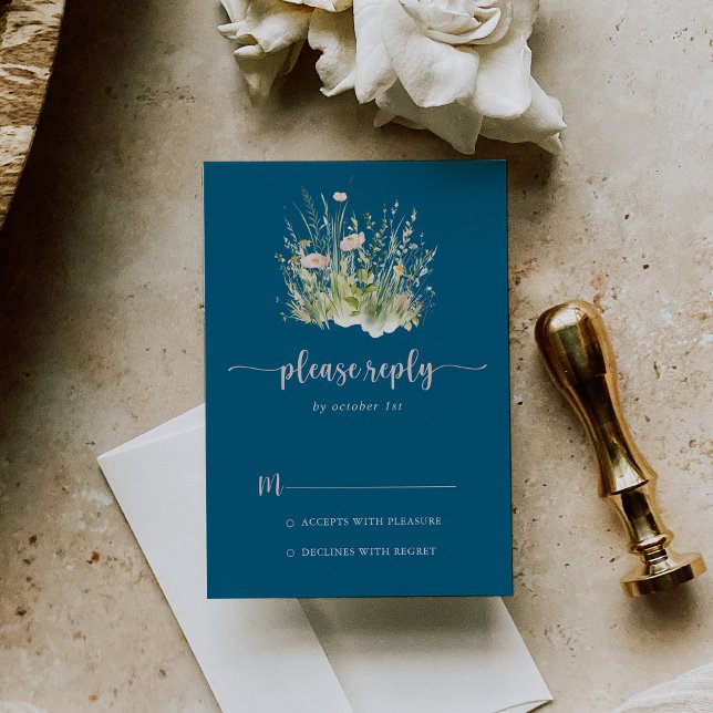 Greenery Boho Wildflower Navy RSVP (Subido por el creador)