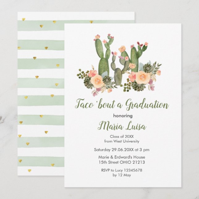 Greenery Cactus Taco 'sobre una invitación a la gr (Anverso / Reverso)