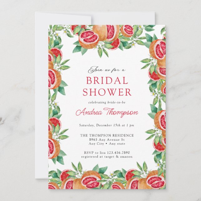 Greenery Citrus | Invitaciones a la ducha de novia (Anverso)