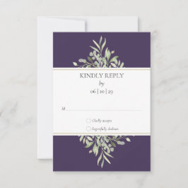 Greenery Elegant Purple Wedding Tarjeta RSVP