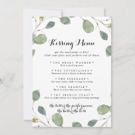 Greenery Eucalyptus Boda Kissing Menu Game Card