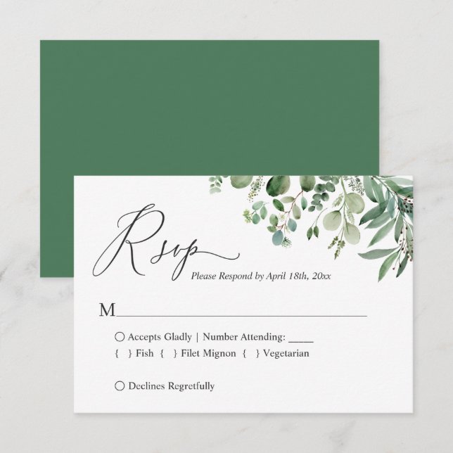 Greenery Eucalyptus deja la tarjeta RSVP Wedding (Anverso / Reverso)
