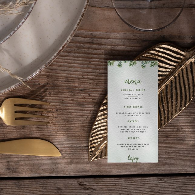 Greenery Eucalyptus Elegant Leaf Boda Menu (Subido por el creador)