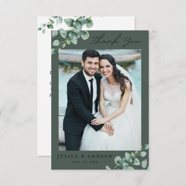 Greenery Eucalyptus foto boda Gracias Tarjeta (Anverso / Reverso)