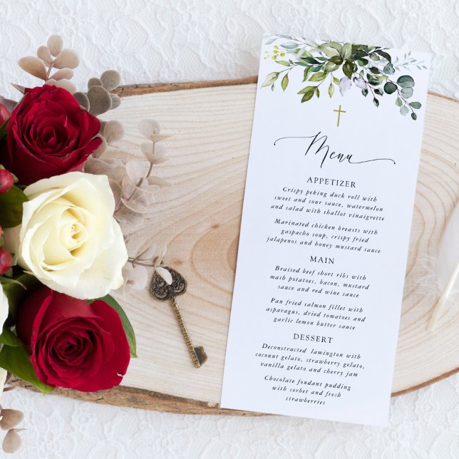 Greenery, Eucalyptus Leaves, Boho, Baptism Menu (Subido por el creador)