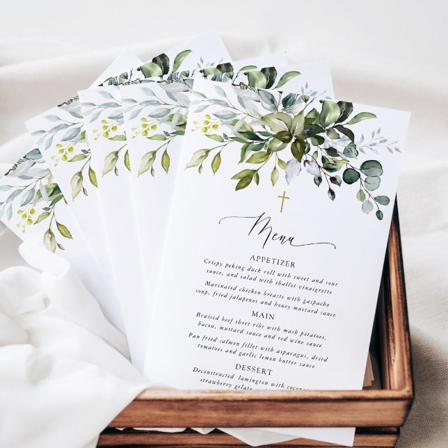 Greenery, Eucalyptus Leaves, Boho, Baptism Menu (Subido por el creador)