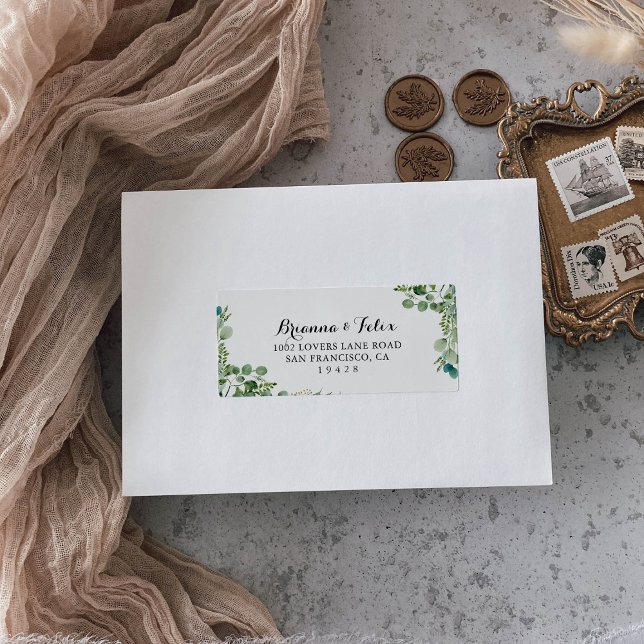 Greenery Eucalyptus Wedding RSVP Etiqueta de direc (Subido por el creador)