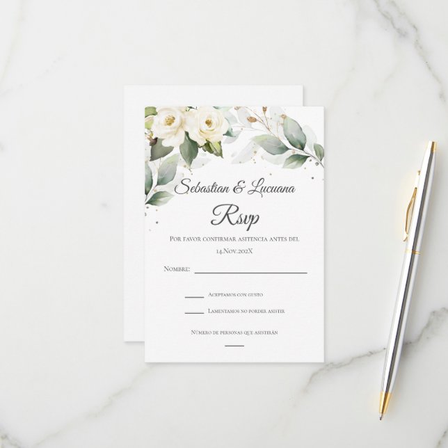 Greenery Eucalyptus Wedding Tarjeta RSVP (Anverso/Reverso In Situ)