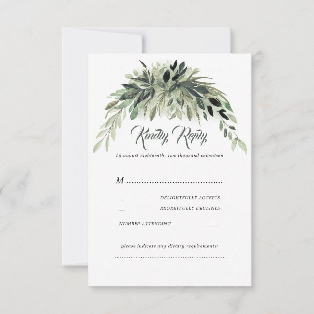 Greenery Garland Wedding RSVP (Anverso)