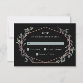 Greenery Geo Black | Rosa RSVP de Boda de Oro