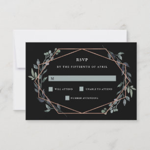 Greenery Geo Black Rosa RSVP de Boda de Oro