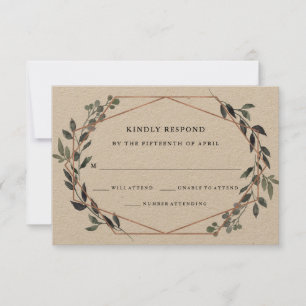Greenery Geo Kraft Rosa RSVP de Boda de Oro