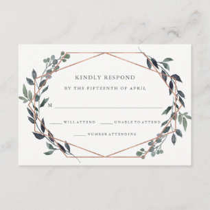 Greenery Geo Rosa RSVP de Boda de Oro