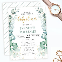 Greenery gold eucalipto baby ducha invitación