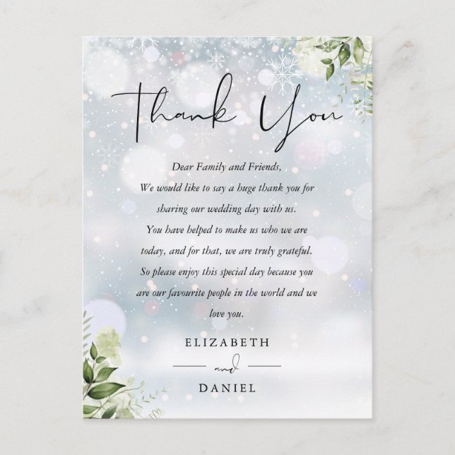 Greenery Gracias A Tu Tarjeta De Boda De Invierno (Anverso)