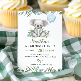 Greenery Koala Boy Invitación al cumpleaños