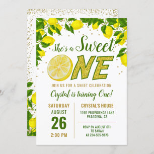 Greenery Lemon Sweet One First Birthday Invitación