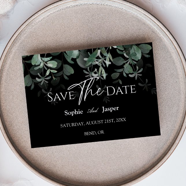 Greenery Moderno Tarjeta Plana de Boda Negra para  (Subido por el creador)