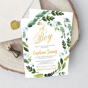 Greenery Oh Boy Invitación al Oro de Baby Shower
