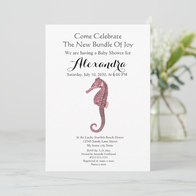 Greenery Seashell Chica rosa Floral Baby Shower (Anverso de pie)