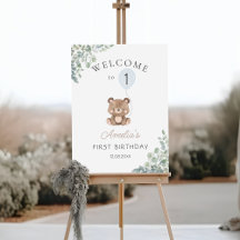 Greenery Teddy Bear Primer Cumpleaños Bienvenida N