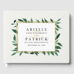 Greenery Watercolor Boda Botánico Libro de Invitad<br><div class="desc">Green Watercolor Botanical Boda Guest Book - presenta un fondo de textura de papel de color blanco impreso con color de agua y vegetación acuática alrededor de una caja de texto recortada en oro. Cada hoja presenta varios tonos de agua verde para un aspecto único.</div>