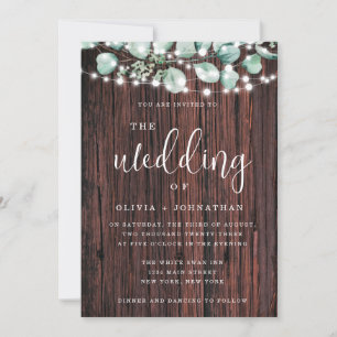 Greenery Wood String Lights Invitación a la boda