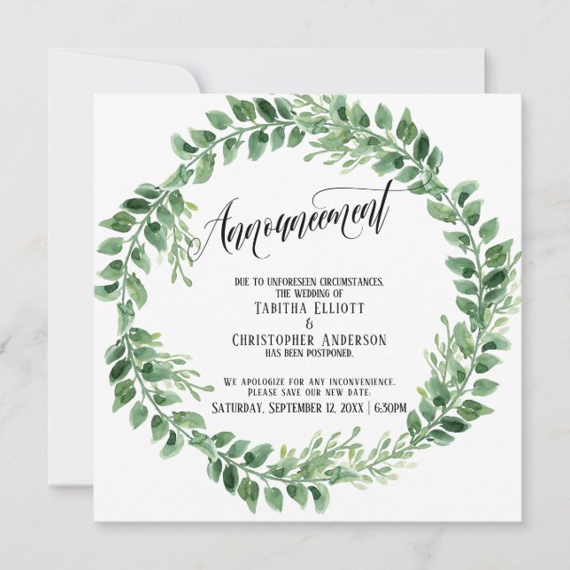 Greenery Wreath pospuso la Invitación Boda (Anverso)