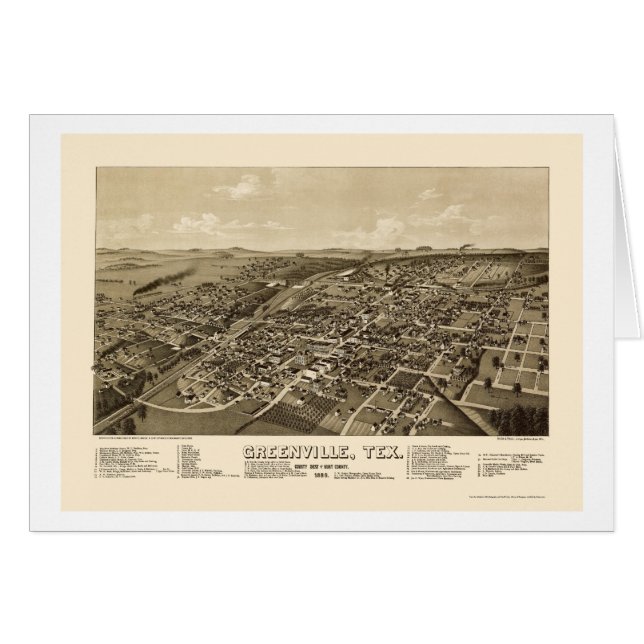 Greenville, mapa panorámico de TX - 1886 (Anverso (Horizontal))