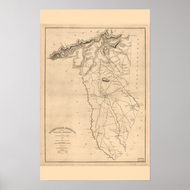 Greenville, SC Histórico Arte de Pared Vintage (Frente)