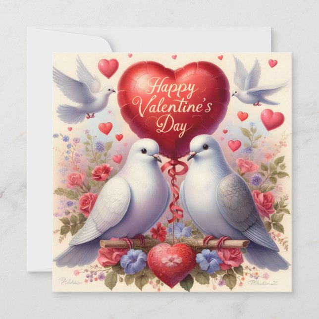 Greeting card with doves in love (Anverso)