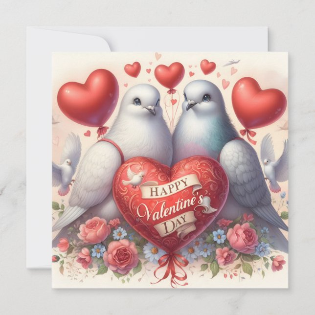 Greeting card with doves in love (Anverso)