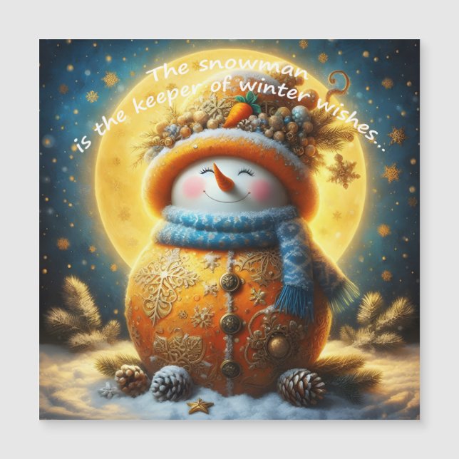 Greeting magnet with a cute snowman (Anverso)