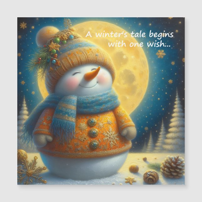 Greeting magnet with a cute snowman (Anverso)