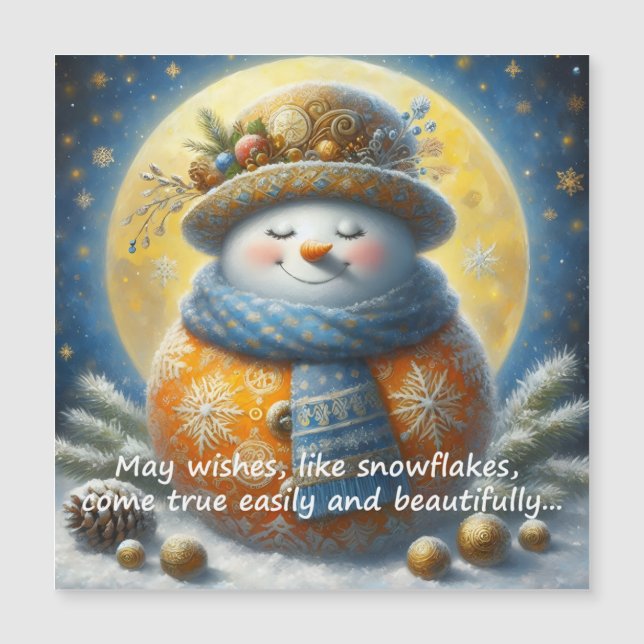 Greeting magnet with a cute snowman (Anverso)