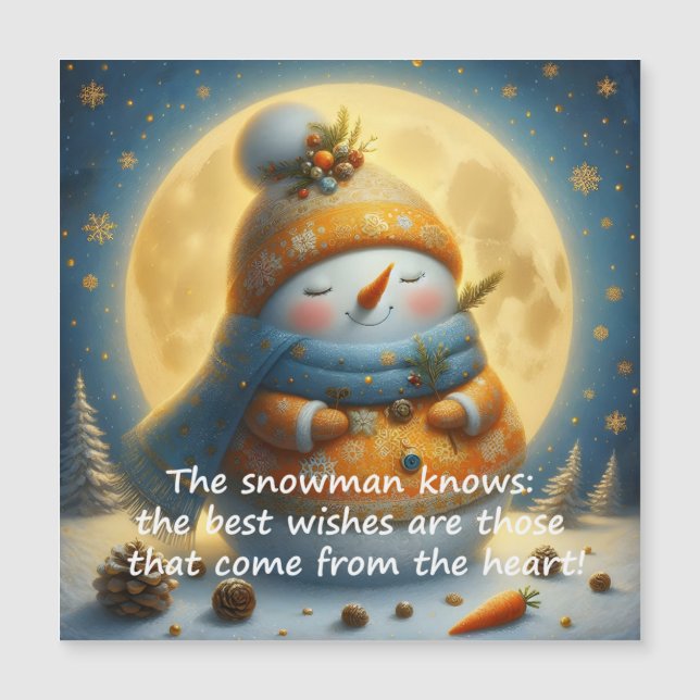 Greeting magnet with a cute snowman (Anverso)