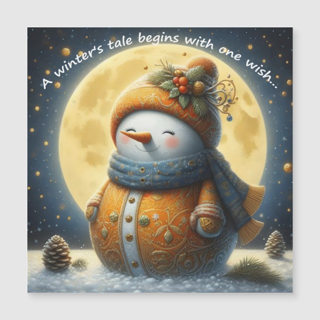 Greeting magnet with a cute snowman (Anverso)