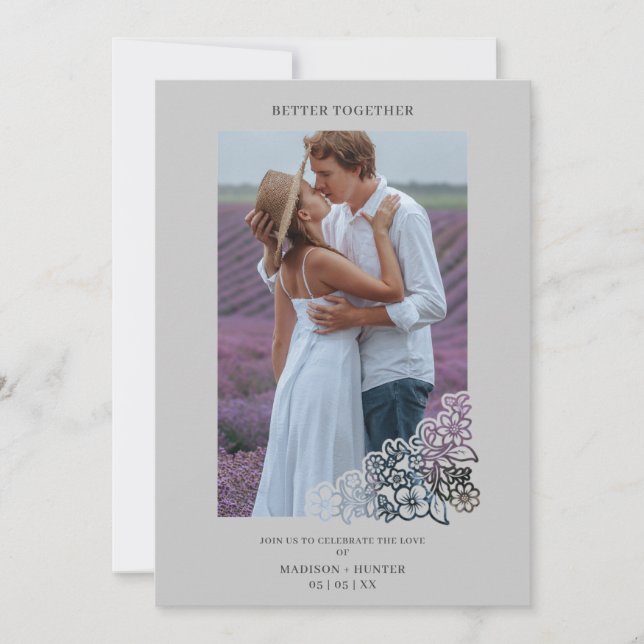 Grey Elegant Photo Botanical Frame Wedding (Anverso)