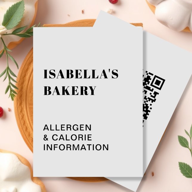 Grey Food Allergy Calorie Information QR Code Card (Subido por el creador)
