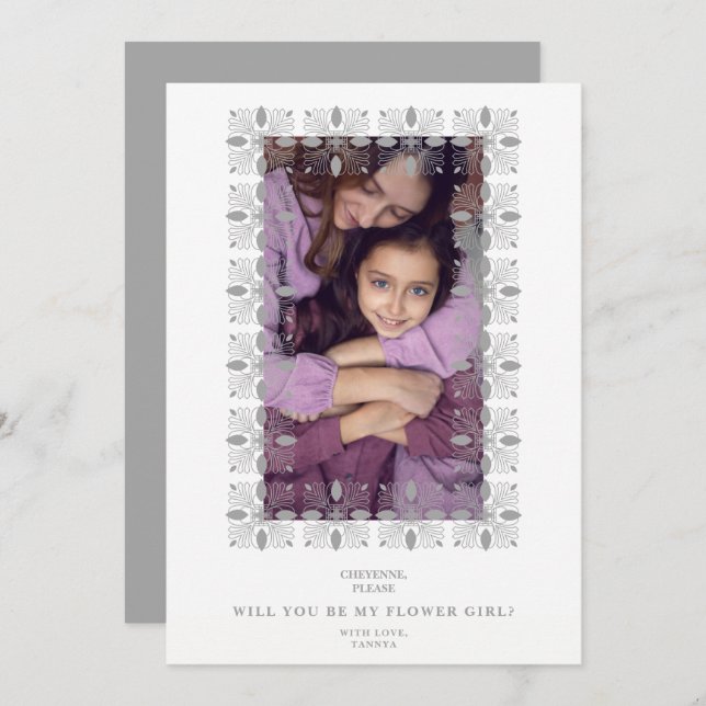 Grey Lace Effect Chic Frame Flower Girl Bridesmaid (Anverso / Reverso)