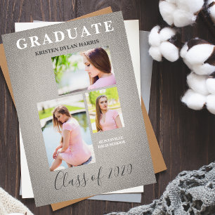 Grey Three Photos Collage Graduation Textile