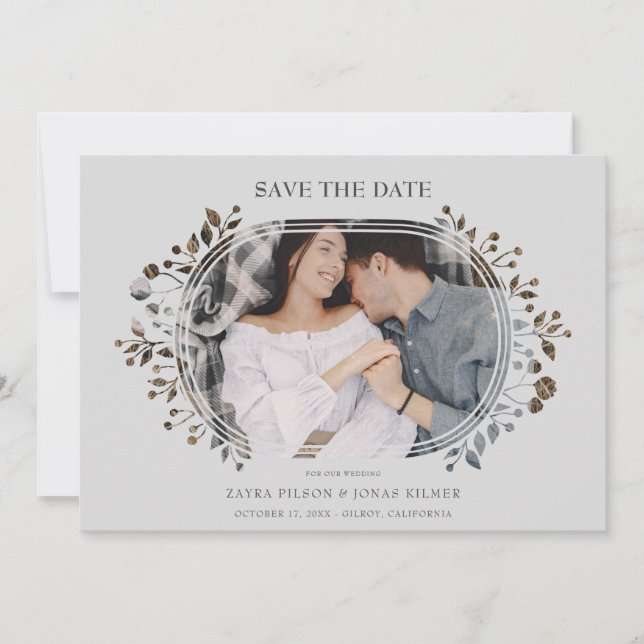 Grey Wedding Fancy Ornament Frame Flowers Photo (Anverso)