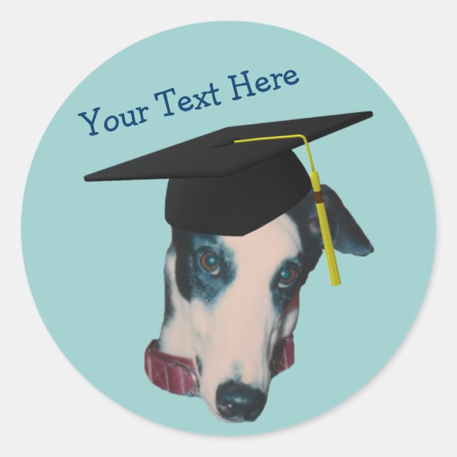 Greyhound En Graduación Cap Funny Dog Pegatina (Anverso)