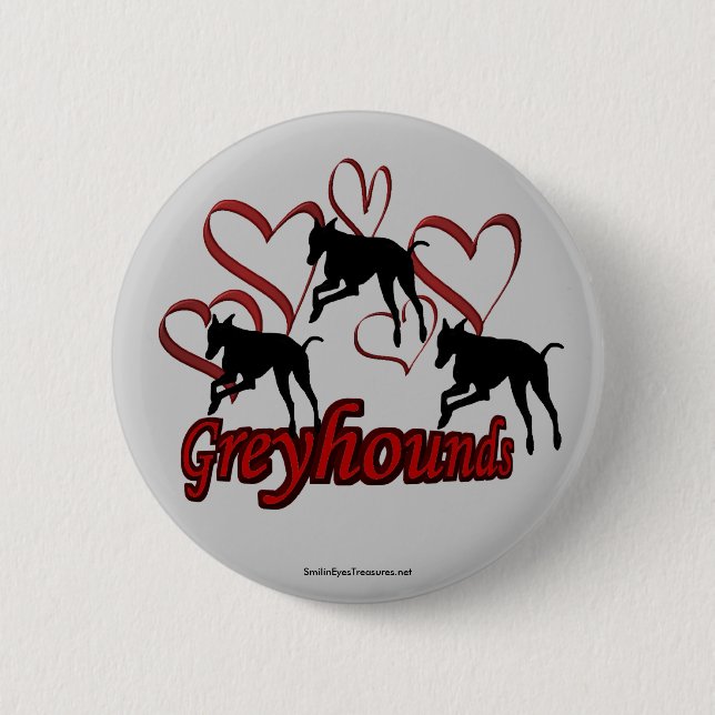 Greyhounds Corazón Silhouette Dog botón Lover (Anverso)