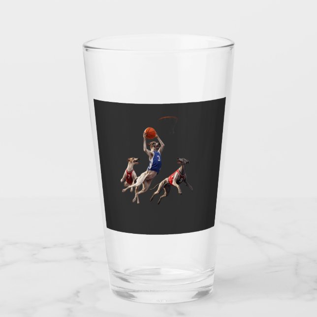 Greyhounds playing basketball glass (Anverso)