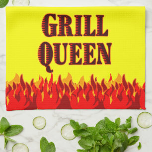 Grill Queen Red Flames BBQ Cocina Amarilla Toalla