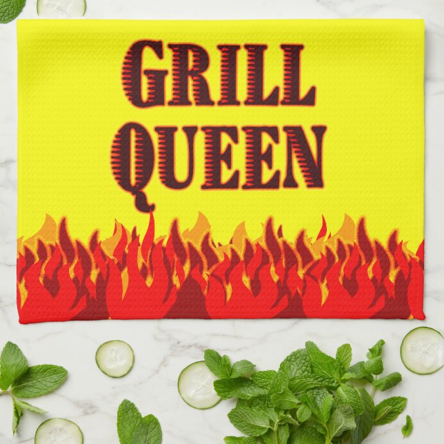 Grill Queen Red Flames BBQ Cocina Amarilla Toalla (Doblado)