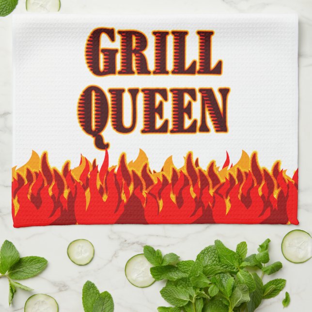 Grill Queen Red Flames BBQ Kitchen Toalla (Doblado)
