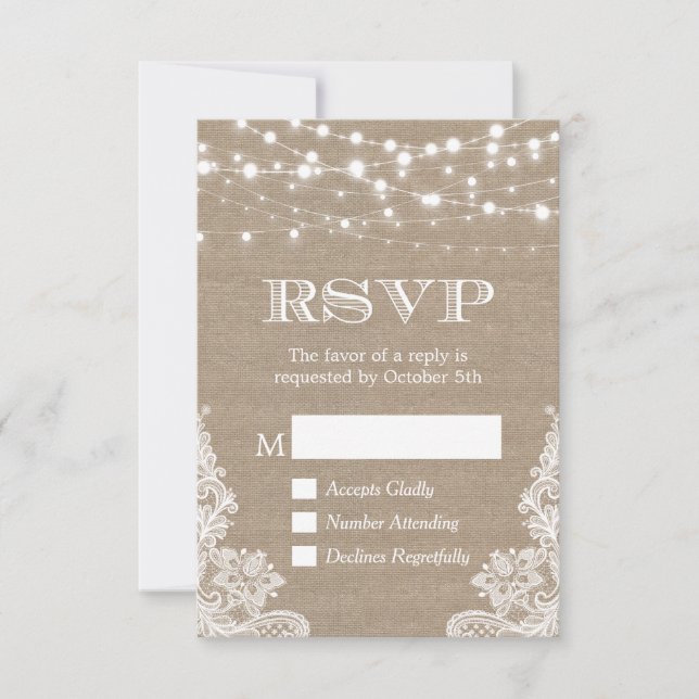 Grillos Rústicos Burlap Lace RSVP (Anverso)