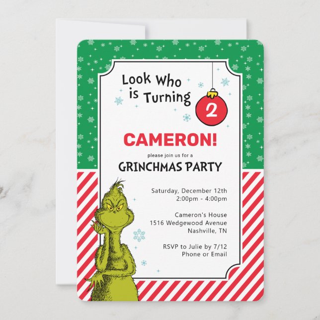 Grinch Rojo y Verde Copo de Nieve 2do Cumpleaños (Anverso)
